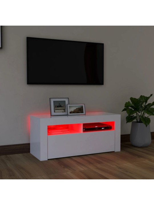 Televizoriaus spintelė su LED apšvietimu, balta, 90x35x40cm