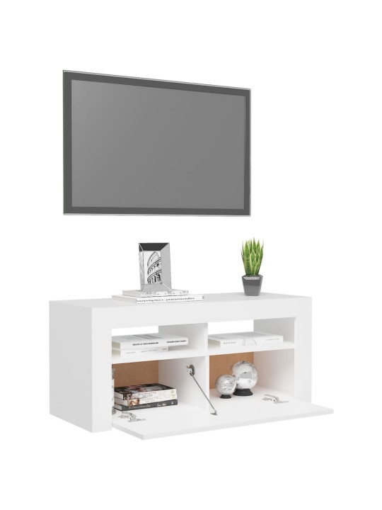 Televizoriaus spintelė su LED apšvietimu, balta, 90x35x40cm