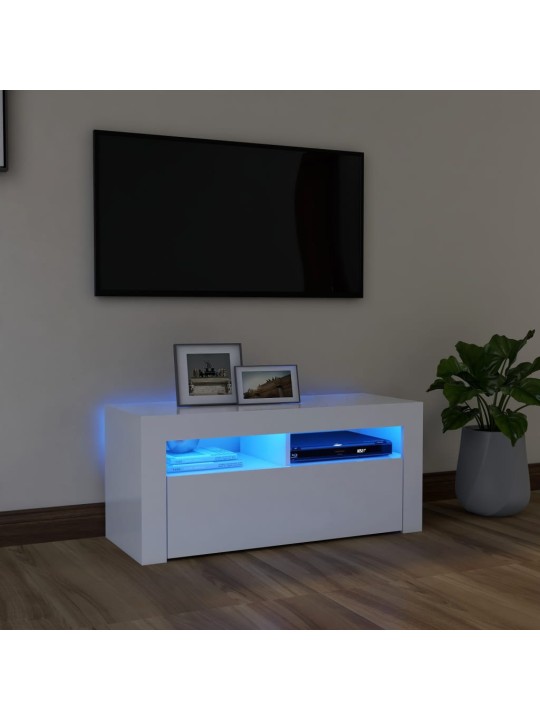 Televizoriaus spintelė su LED apšvietimu, balta, 90x35x40cm