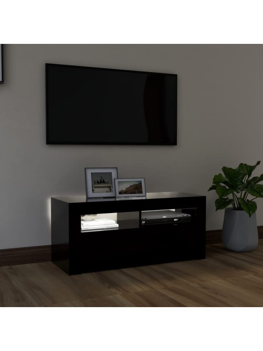 Televizoriaus spintelė su LED apšvietimu, juoda, 90x35x40cm