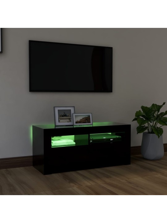 Televizoriaus spintelė su LED apšvietimu, juoda, 90x35x40cm