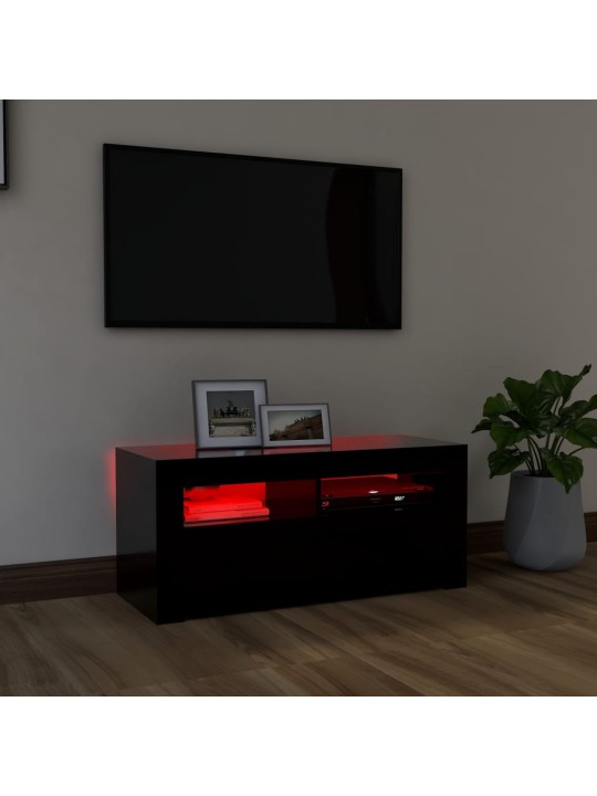 Televizoriaus spintelė su LED apšvietimu, juoda, 90x35x40cm