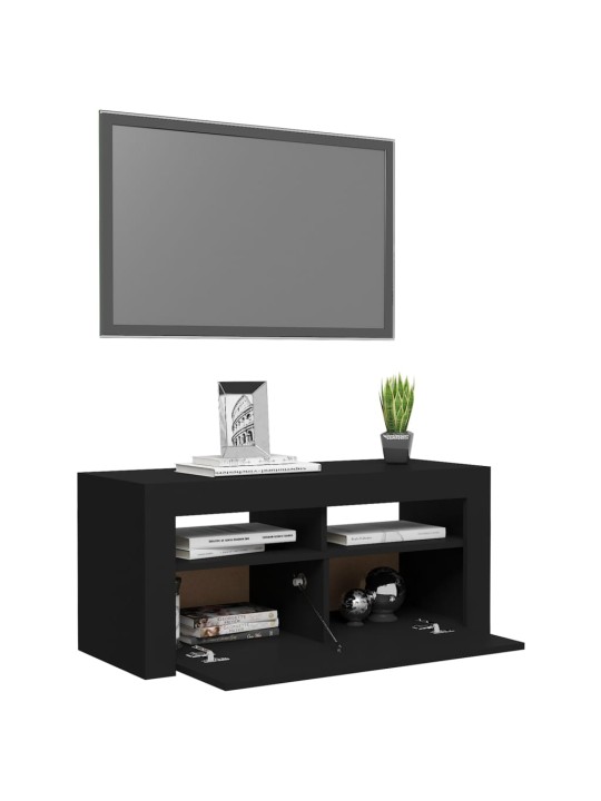 Televizoriaus spintelė su LED apšvietimu, juoda, 90x35x40cm