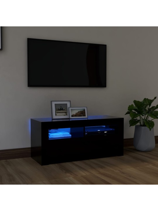 Televizoriaus spintelė su LED apšvietimu, juoda, 90x35x40cm