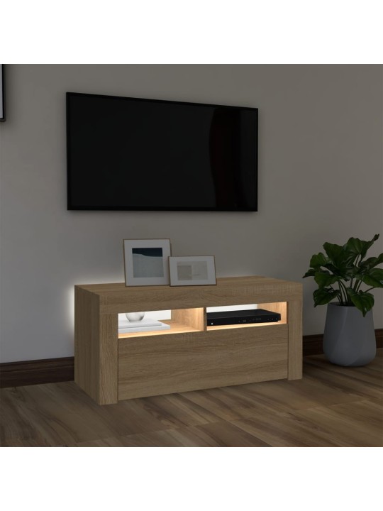 Televizoriaus spintelė su LED apšvietimu, ąžuolo, 90x35x40cm