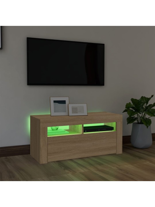 Televizoriaus spintelė su LED apšvietimu, ąžuolo, 90x35x40cm