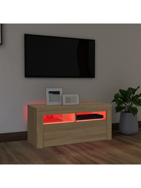 Televizoriaus spintelė su LED apšvietimu, ąžuolo, 90x35x40cm