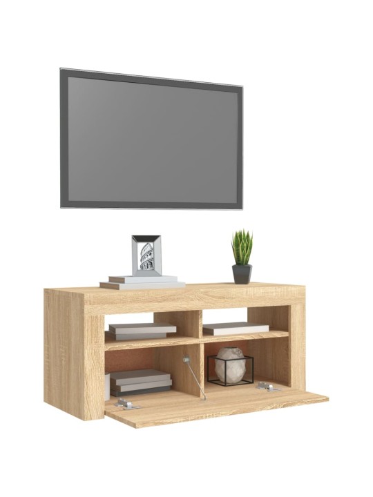 Televizoriaus spintelė su LED apšvietimu, ąžuolo, 90x35x40cm