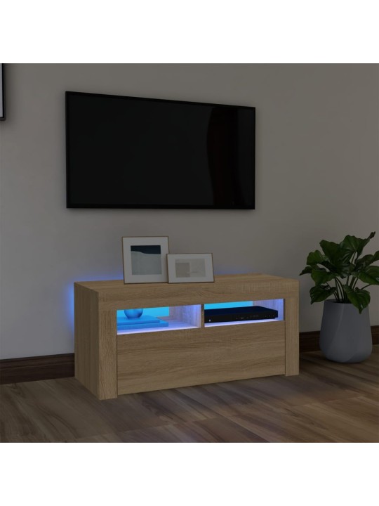 Televizoriaus spintelė su LED apšvietimu, ąžuolo, 90x35x40cm