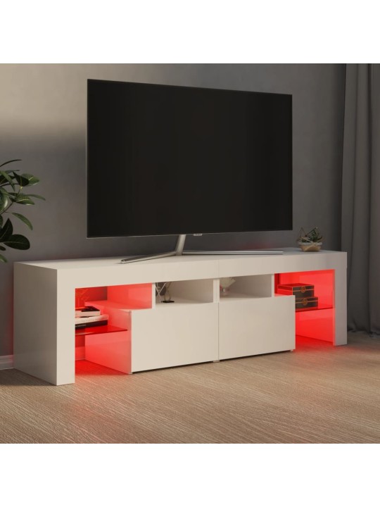 Televizoriaus spintelė su LED, balta, 140x36,5x40cm, blizgi