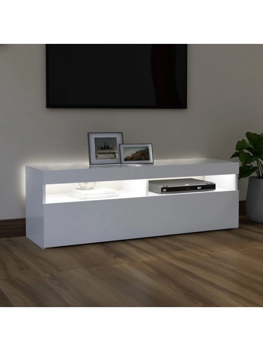 Televizoriaus spintelė su LED apšvietimu, balta, 120x35x40cm