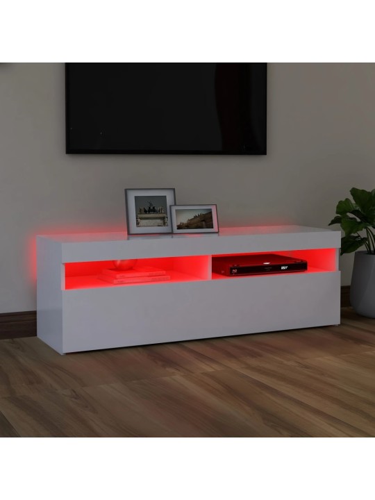 Televizoriaus spintelė su LED apšvietimu, balta, 120x35x40cm