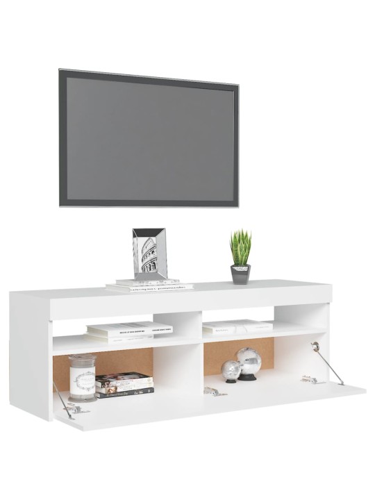 Televizoriaus spintelė su LED apšvietimu, balta, 120x35x40cm