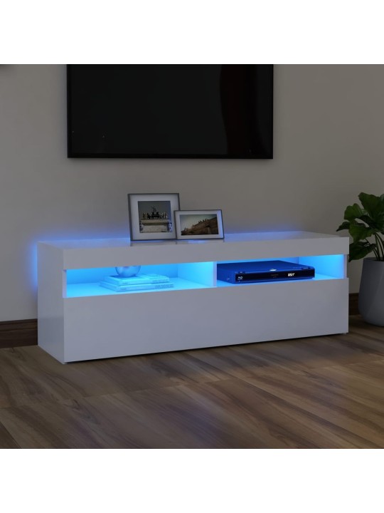 Televizoriaus spintelė su LED apšvietimu, balta, 120x35x40cm