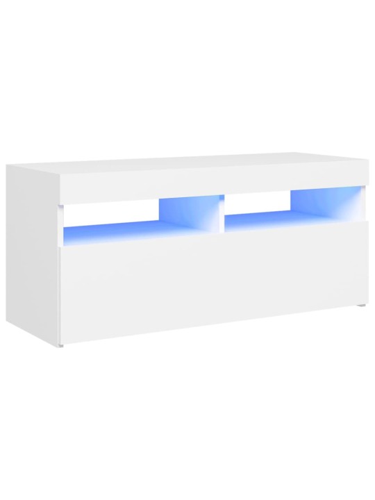 Televizoriaus spintelė su LED apšvietimu, balta, 90x35x40cm