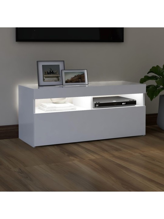 Televizoriaus spintelė su LED apšvietimu, balta, 90x35x40cm