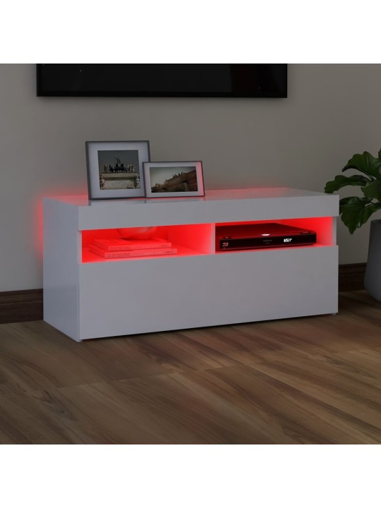 Televizoriaus spintelė su LED apšvietimu, balta, 90x35x40cm