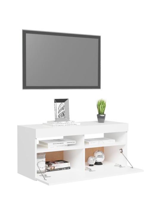Televizoriaus spintelė su LED apšvietimu, balta, 90x35x40cm