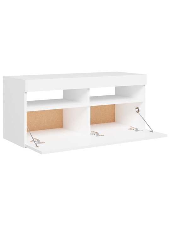 Televizoriaus spintelė su LED apšvietimu, balta, 90x35x40cm
