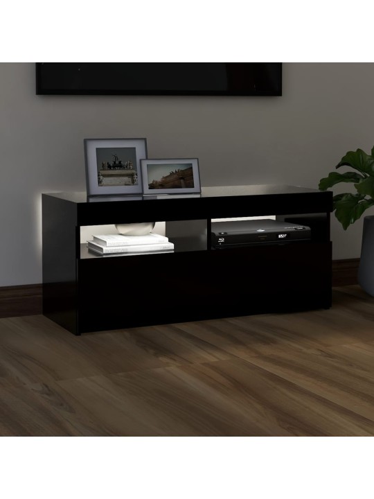 Televizoriaus spintelė su LED apšvietimu, juoda, 90x35x40cm