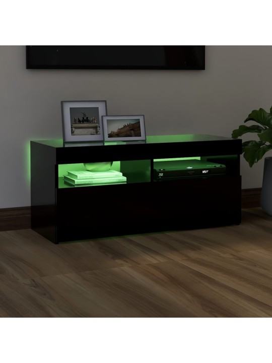 Televizoriaus spintelė su LED apšvietimu, juoda, 90x35x40cm