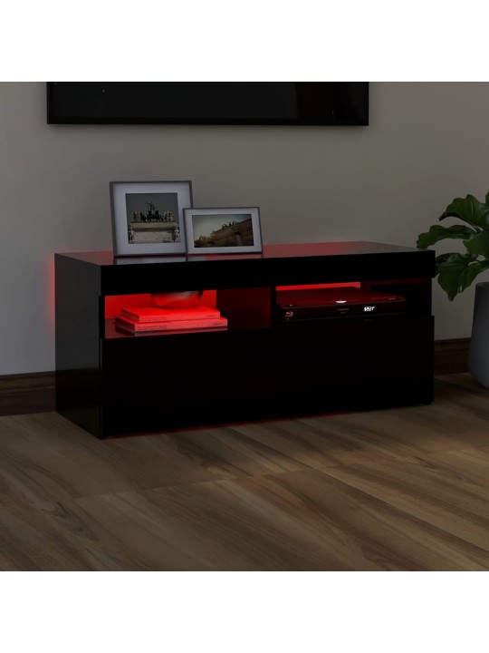 Televizoriaus spintelė su LED apšvietimu, juoda, 90x35x40cm
