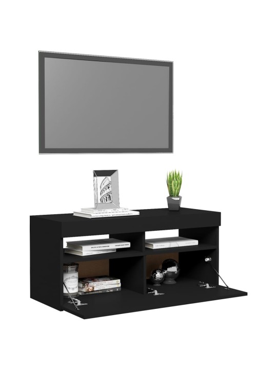 Televizoriaus spintelė su LED apšvietimu, juoda, 90x35x40cm