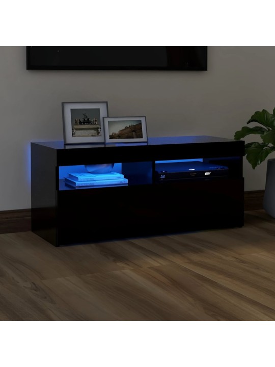 Televizoriaus spintelė su LED apšvietimu, juoda, 90x35x40cm
