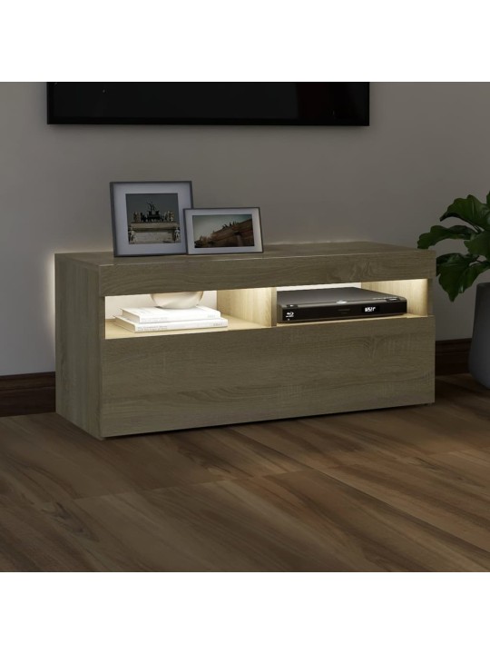 Televizoriaus spintelė su LED apšvietimu, ąžuolo, 90x35x40cm