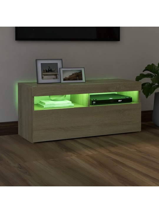 Televizoriaus spintelė su LED apšvietimu, ąžuolo, 90x35x40cm