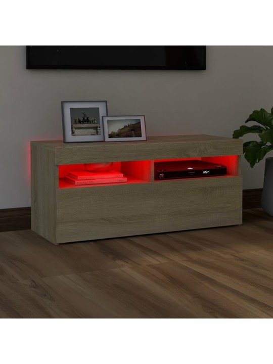 Televizoriaus spintelė su LED apšvietimu, ąžuolo, 90x35x40cm