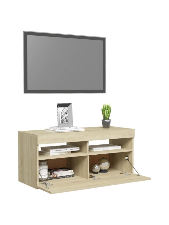 Televizoriaus spintelė su LED apšvietimu, ąžuolo, 90x35x40cm