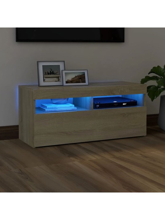 Televizoriaus spintelė su LED apšvietimu, ąžuolo, 90x35x40cm
