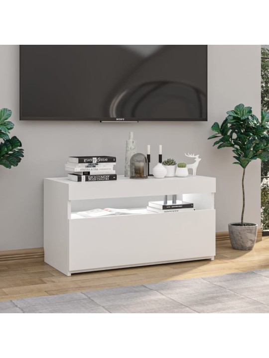 Televizoriaus spintelė su LED, balta, 75x35x40cm, blizgi