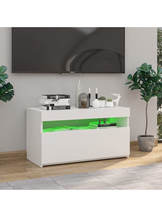 Televizoriaus spintelė su LED, balta, 75x35x40cm, blizgi