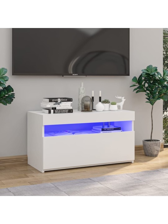 Televizoriaus spintelė su LED, balta, 75x35x40cm, blizgi