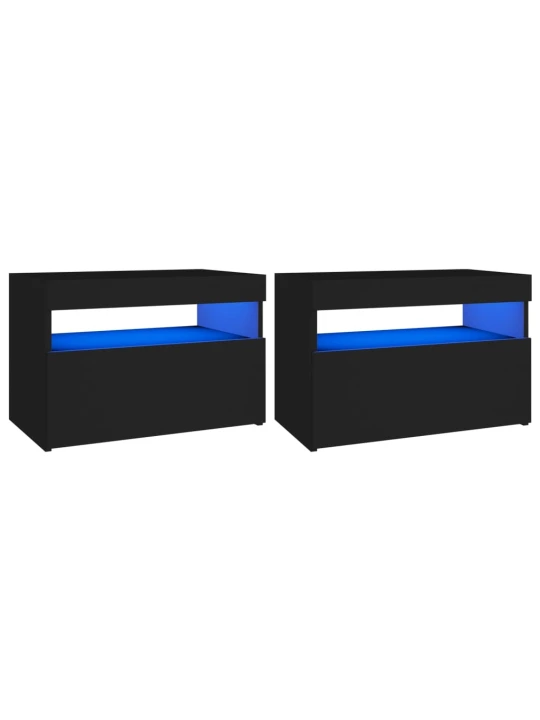 TV spintelės su LED apšvietimu, 2vnt., juodos, 60x35x40cm