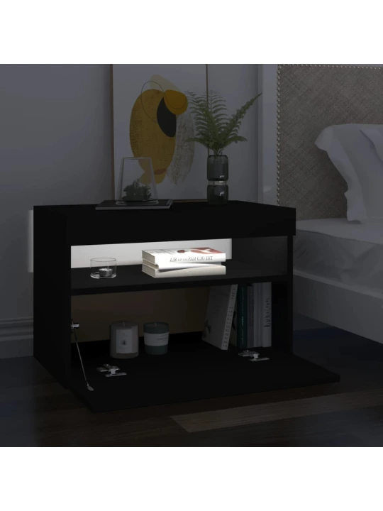 TV spintelės su LED apšvietimu, 2vnt., juodos, 60x35x40cm