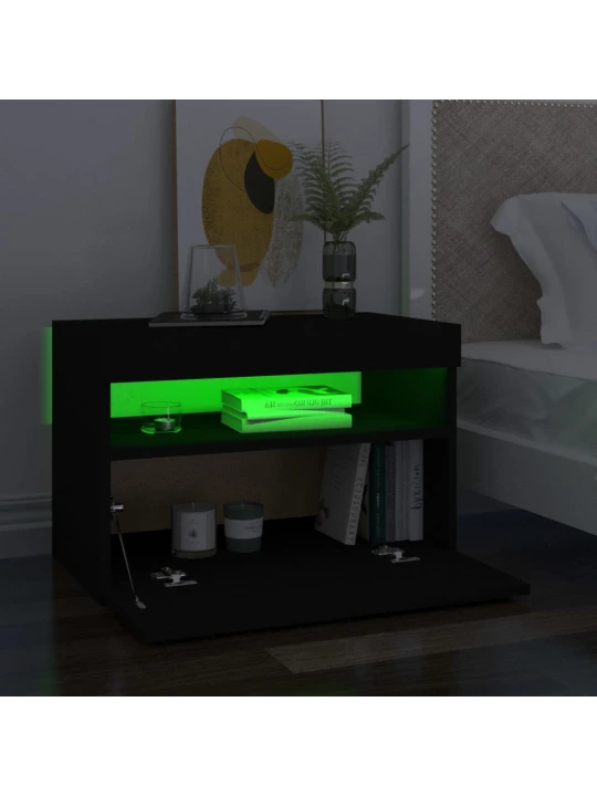 TV spintelės su LED apšvietimu, 2vnt., juodos, 60x35x40cm