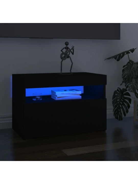 TV spintelės su LED apšvietimu, 2vnt., juodos, 60x35x40cm