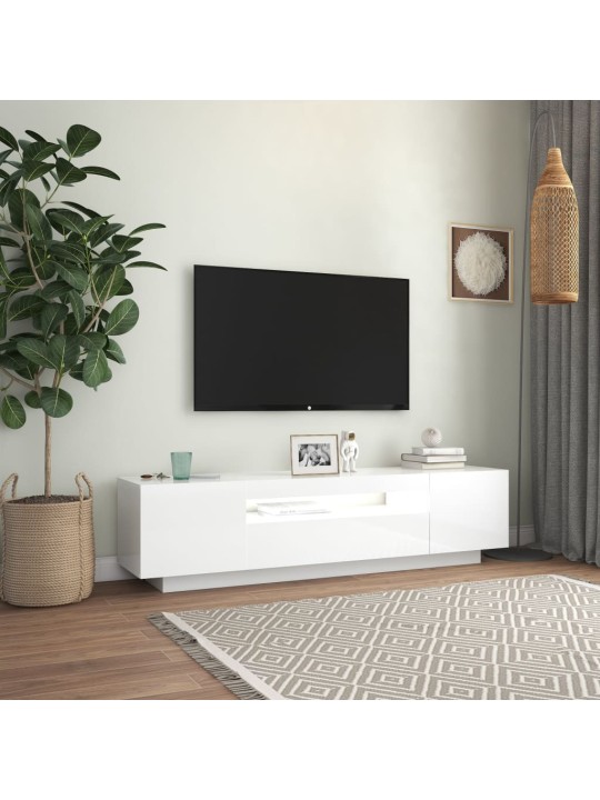 Televizoriaus spintelė su LED, blizgi balta, 160x35x40cm