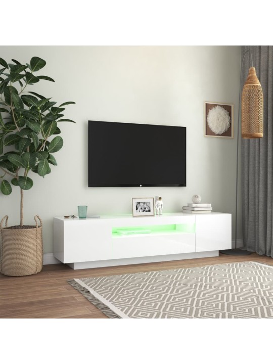 Televizoriaus spintelė su LED, blizgi balta, 160x35x40cm