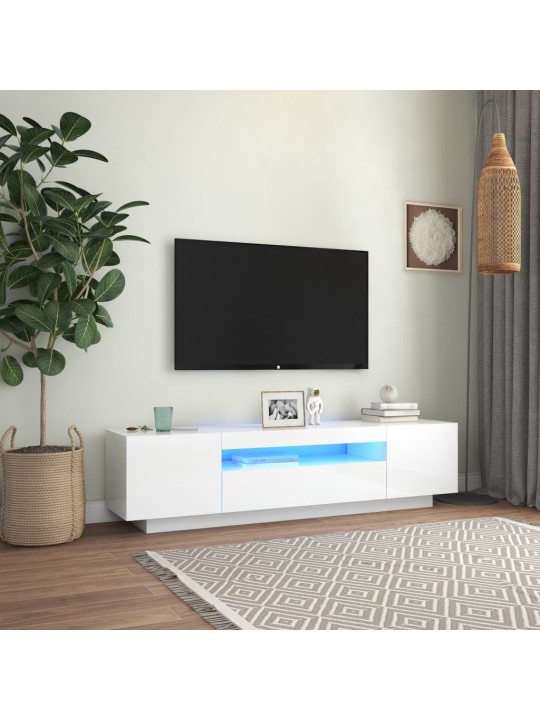 Televizoriaus spintelė su LED, blizgi balta, 160x35x40cm
