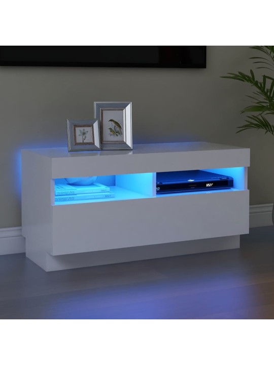 Televizoriaus spintelė su LED apšvietimu, balta, 80x35x40cm