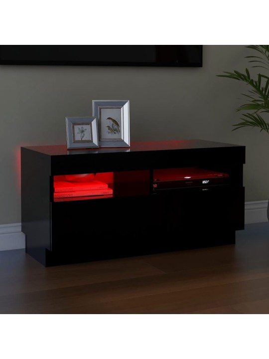 Televizoriaus spintelė su LED apšvietimu, juoda, 80x35x40cm