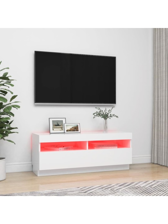 Televizoriaus spintelė su LED apšvietimu, balta, 100x35x40cm