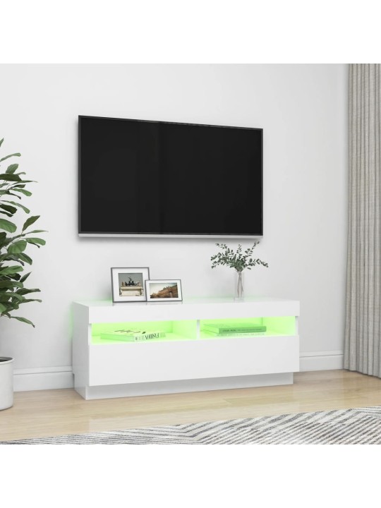 Televizoriaus spintelė su LED apšvietimu, balta, 100x35x40cm