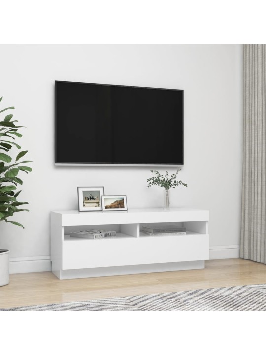 Televizoriaus spintelė su LED apšvietimu, balta, 100x35x40cm