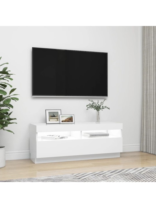 Televizoriaus spintelė su LED apšvietimu, balta, 100x35x40cm