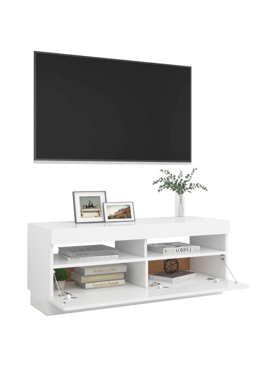 Televizoriaus spintelė su LED apšvietimu, balta, 100x35x40cm